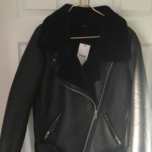 Faux shearling moto coat